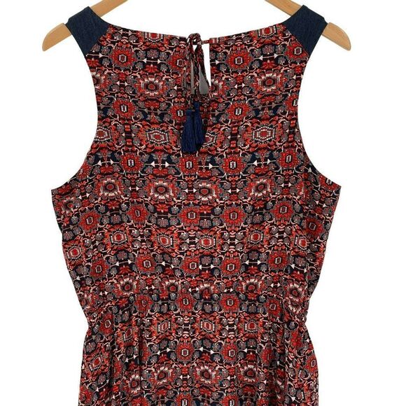 Athleta Printed Martinique Dress Tassel Faux Wrap Knee Length Red Women Medium - Picture 7 of 11